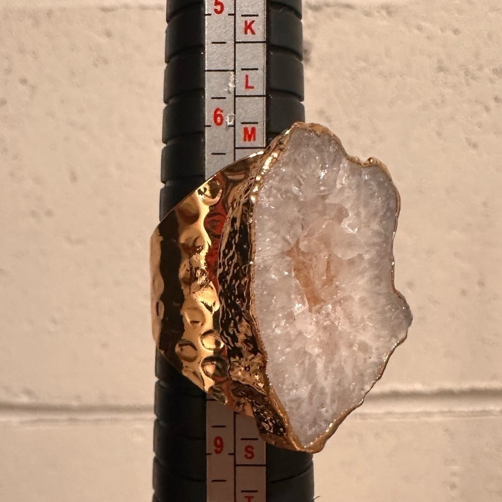 18K Gold Plated Natural Stone Irregular Geode Crystal AdjustableRing “Listing B” - Picture 15 of 16